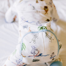 Load image into Gallery viewer, Summer Safari Blue and Pink One Piece Zip Pajamas