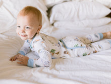 Load image into Gallery viewer, Summer Safari Blue and Pink One Piece Zip Pajamas