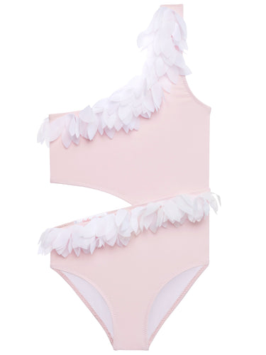 Pink Side Cut Out with White Petal Bathing Suit