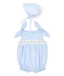 Beautiful Blue Smocked Bubble and Bonnet