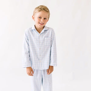 Light Blue Gingham Little Boy Pajama Pants Set