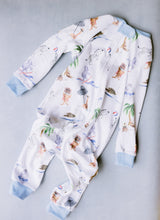 Load image into Gallery viewer, Summer Safari Blue and Pink One Piece Zip Pajamas