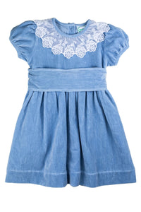 Blue Velvet Dress with Sash